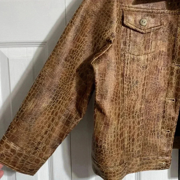 Ruby Rd brown faux embossed leather jacket coat size 14P - Picture 6 of 12